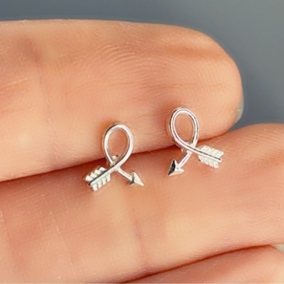 Sterling Silver Bent Arrow Tiny Stud Earrings - Picture 5 of 10